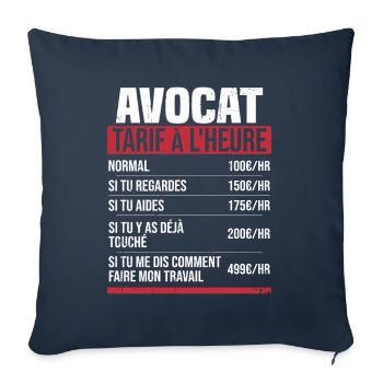 Avocat tarif à l'heure idée cadeau humour - Housse de coussin décorative 45 x 45 cm - bleu marine - Devant