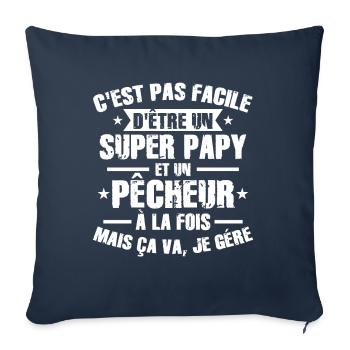 Super Papy et Pêcheur - Housse de coussin décorative 45 x 45 cm - bleu marine - Devant