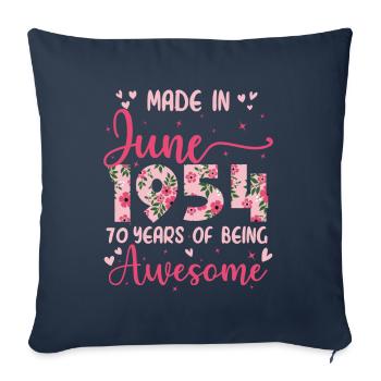 Juin 1954 Cadeau Anniversaire 70 Ans Pour Femme - Housse de coussin décorative 45 x 45 cm - bleu marine - Devant