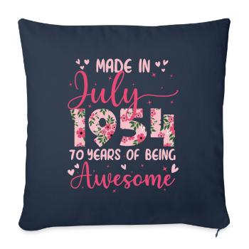 Juillet 1954 Cadeau Anniversaire 70 Ans Pour Femme - Housse de coussin décorative 45 x 45 cm - bleu marine - Devant