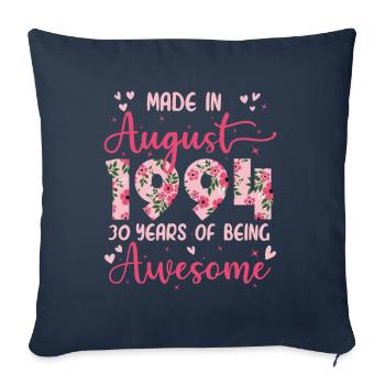 Août 1994 Cadeau Anniversaire 30 Ans Pour Femme - Housse de coussin décorative 45 x 45 cm - bleu marine - Devant