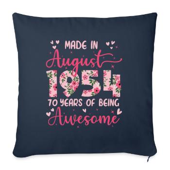 Août 1954 Cadeau Anniversaire 70 Ans Pour Femme - Housse de coussin décorative 45 x 45 cm - bleu marine - Devant