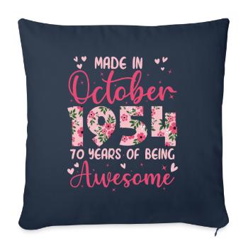 Octobre 1954 Anniversaire 70 Ans Pour Femmes - Housse de coussin décorative 45 x 45 cm - bleu marine - Devant