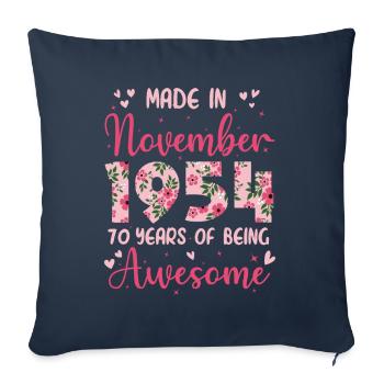 Novembre 1954 Anniversaire 70 Ans Pour Femmes - Housse de coussin décorative 45 x 45 cm - bleu marine - Devant