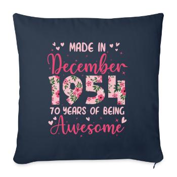 Décembre 1954 Anniversaire 70 Ans Pour Femmes - Housse de coussin décorative 45 x 45 cm - bleu marine - Devant
