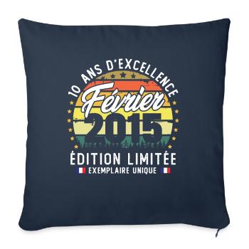 Février 2015 Vintage Cadeau Anniversaire 10 Ans - Housse de coussin décorative 45 x 45 cm - bleu marine - Devant