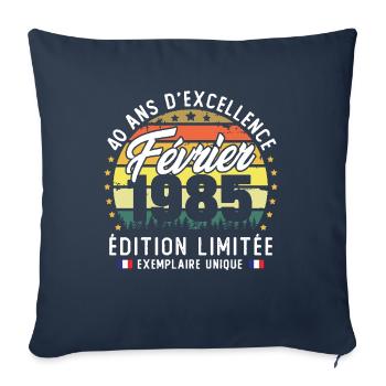 Février 1985 Vintage Cadeau Anniversaire 40 Ans - Housse de coussin décorative 45 x 45 cm - bleu marine - Devant