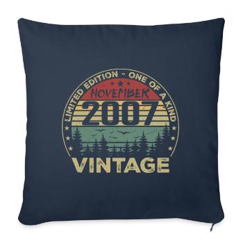Novembre 2007 Cadeau Vintage - Né en Novembre 2007 - Housse de coussin décorative 45 x 45 cm - bleu marine - Devant