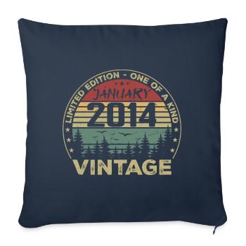 Vintage Janvier 2014 Anniversaire Janvier 2014 - Housse de coussin décorative 45 x 45 cm - bleu marine - Devant
