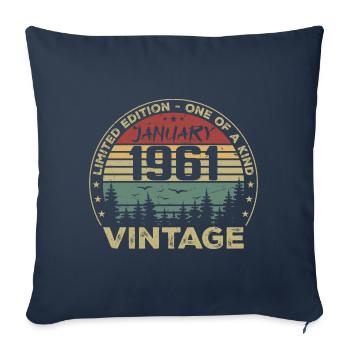 Vintage Janvier 1961 Anniversaire Janvier 1961 - Housse de coussin décorative 45 x 45 cm - bleu marine - Devant
