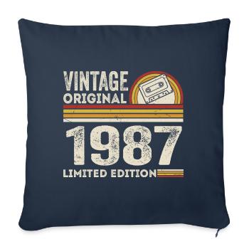 Vintage 1987 Cassette 1987 - 38e anniversaire 1987 - Housse de coussin décorative 45 x 45 cm - bleu marine - Devant