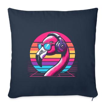 Flamingo Techno Musique - Housse de coussin décorative 45 x 45 cm - bleu marine - Devant