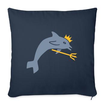 ★ couleurs de conception modifiables ★ dauphin, couronne, trident - Housse de coussin décorative 45 x 45 cm - bleu marine - Devant