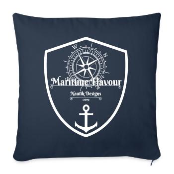 Sailor maritime nautique design blanc - Housse de coussin décorative 45 x 45 cm - bleu marine - Devant