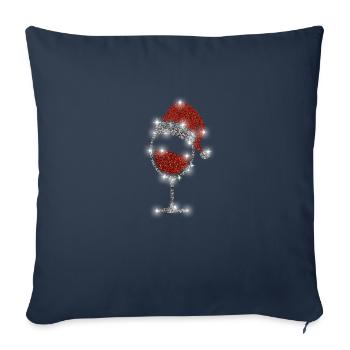 Chemise de Noël en verre à vin pailleté - Housse de coussin décorative 45 x 45 cm - bleu marine - Devant