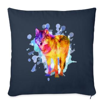 Cadeau coloré aquarelle de famille de chien de loup - Housse de coussin décorative 45 x 45 cm - bleu marine - Devant