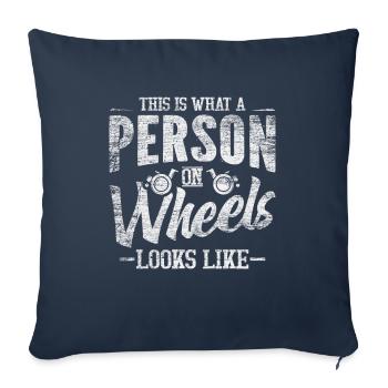 Utilisateur de fauteuil roulant - Housse de coussin décorative 45 x 45 cm - bleu marine - Devant