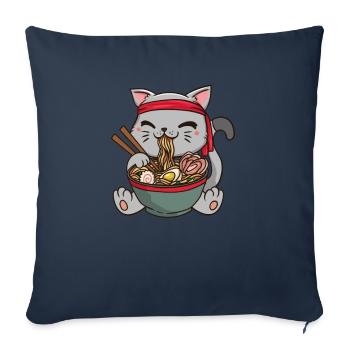Ramen Japon Anime Manga Cat Noodle Food Cosplay - Housse de coussin décorative 45 x 45 cm - bleu marine - Devant