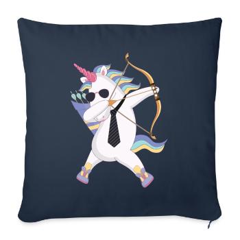 Tamponner la licorne avec un cadeau arc et flèche - Housse de coussin décorative 45 x 45 cm - bleu marine - Devant