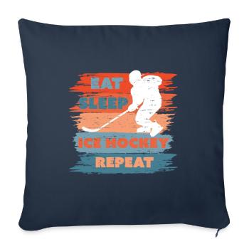 Mangez sommeil répétition de hockey sur glace, cadeau de hockey sur glace - Housse de coussin décorative 45 x 45 cm - bleu marine - Devant