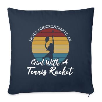 Ne sous-estimez jamais une fille avec une raquette de tennis - Housse de coussin décorative 45 x 45 cm - bleu marine - Devant