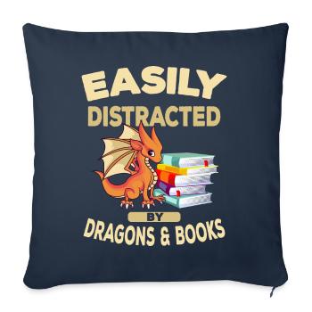 Cadeau facilement distrait par les dragons et les livres - Housse de coussin décorative 45 x 45 cm - bleu marine - Devant