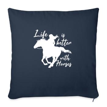 La vie est meilleure avec les chevaux Les chevaux aiment les paroles - Housse de coussin décorative 45 x 45 cm - bleu marine - Devant