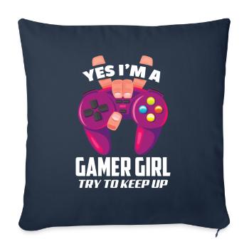 Gamer Girl Gamerin Zockerin Zocken Gamer - Housse de coussin décorative 45 x 45 cm - bleu marine - Devant