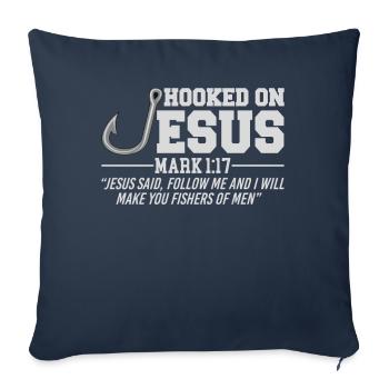 Hooked On Jesus Follow Me Je veux faire You Fishers - Housse de coussin décorative 45 x 45 cm - bleu marine - Devant