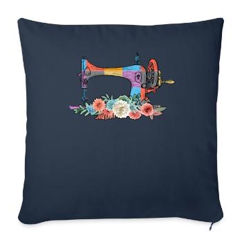 Couture Machine à coudre Main Cousage Couturier - Housse de coussin décorative 45 x 45 cm - bleu marine - Devant
