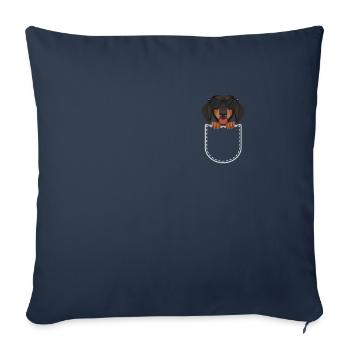 Dackel in der Brusttasche - Sofakissenbezug 45 x 45 cm - Navy - Vorne