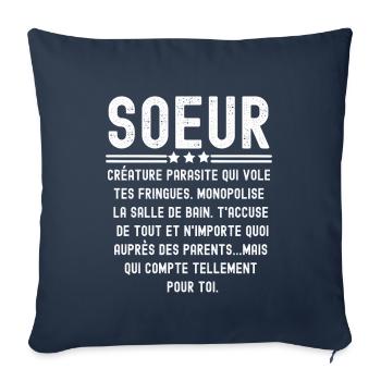 définition soeur, cadeau pour soeur - Housse de coussin décorative 45 x 45 cm - bleu marine - Devant