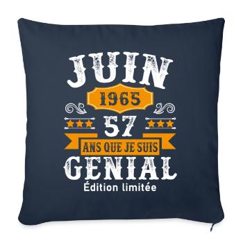 57 Ans Anniversaire Vintage Né(e) en Juin 1965 - Housse de coussin décorative 45 x 45 cm - bleu marine - Devant