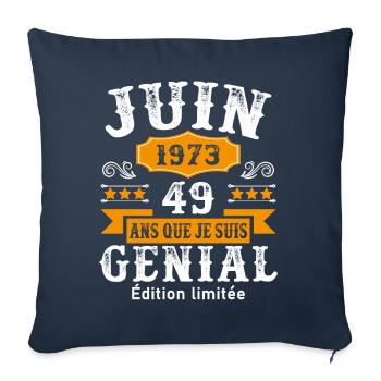 49 Ans Anniversaire Vintage Né(e) en Juin 1973 - Housse de coussin décorative 45 x 45 cm - bleu marine - Devant