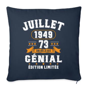 73 Ans Anniversaire Vintage Né(e) en Juillet 1949 - Housse de coussin décorative 45 x 45 cm - bleu marine - Devant