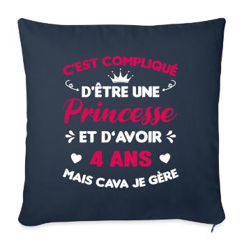 Je Suis Une Princesse Et J'ai 4 Ans Cadeau Humour - Housse de coussin décorative 45 x 45 cm - bleu marine - Devant