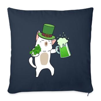 Chat buveur de bière Cloverleaf Saint-Patrick - Housse de coussin décorative 45 x 45 cm - bleu marine - Devant