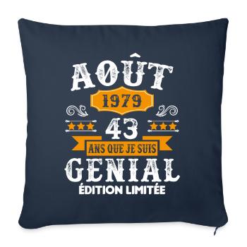 43 Ans Anniversaire Vintage Né(e) en Août 1979 - Housse de coussin décorative 45 x 45 cm - bleu marine - Devant