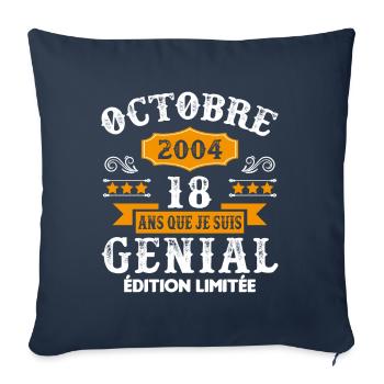 18 Ans Anniversaire Vintage Né(e) en Octobre 2004 - Housse de coussin décorative 45 x 45 cm - bleu marine - Devant