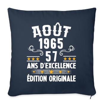 57 Ans Anniversaire Vintage Né(e) en Août 1965 - Housse de coussin décorative 45 x 45 cm - bleu marine - Devant