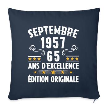 65 Ans Anniversaire Vintage Né(e) Septembre 1957 - Housse de coussin décorative 45 x 45 cm - bleu marine - Devant
