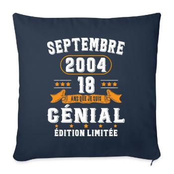 18 Ans Anniversaire Vintage Né(e) Septembre 2004 - Housse de coussin décorative 45 x 45 cm - bleu marine - Devant