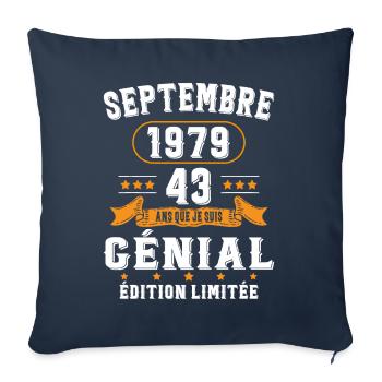 43 Ans Anniversaire Vintage Né(e) Septembre 1979 - Housse de coussin décorative 45 x 45 cm - bleu marine - Devant