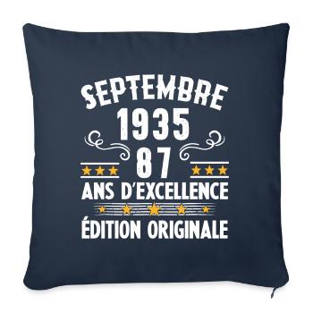 87 Ans Anniversaire Vintage Né(e) Septembre 1935 - Housse de coussin décorative 45 x 45 cm - bleu marine - Devant