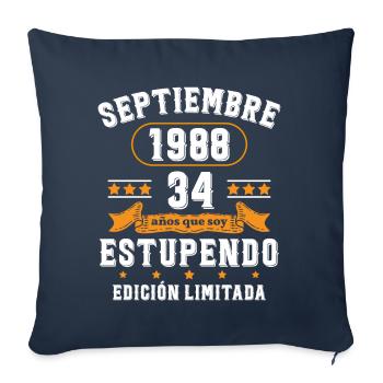 34 Ans Anniversaire Vintage Né(e) Septembre 1988 - Housse de coussin décorative 45 x 45 cm - bleu marine - Devant