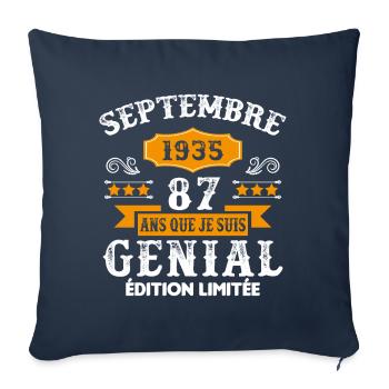87 Ans Anniversaire Vintage Né(e) Septembre 1935 - Housse de coussin décorative 45 x 45 cm - bleu marine - Devant
