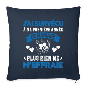 Ma Première Année De Mariage Humour Cadeau - Housse de coussin décorative 45 x 45 cm - bleu marine - Devant