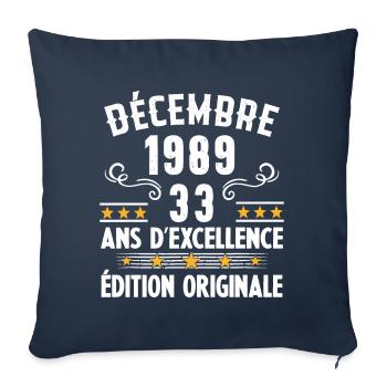 33 Ans Anniversaire Vintage Né(e) en Décembre 1989 - Housse de coussin décorative 45 x 45 cm - bleu marine - Devant