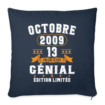 13 Ans Anniversaire Vintage En Octobre 2009 - Housse de coussin décorative 45 x 45 cm - bleu marine - Devant