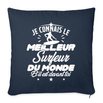 Humour Surf Homme Meilleur Surfeur Du monde - Housse de coussin décorative 45 x 45 cm - bleu marine - Devant
